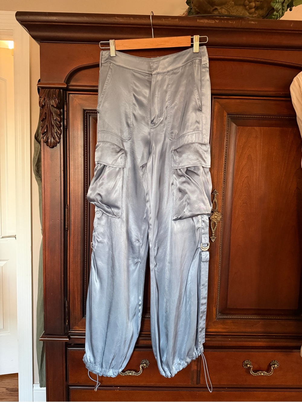 Zara Light Blue Satin Cargo Joggers